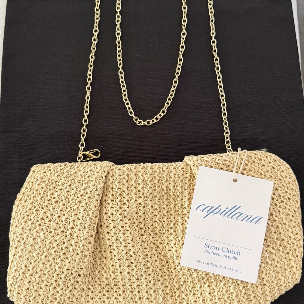 Capitana Straw Clutch in Natural with Gold Chain